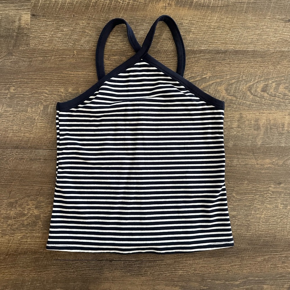 Striped Navy and White Crossback Tank Top